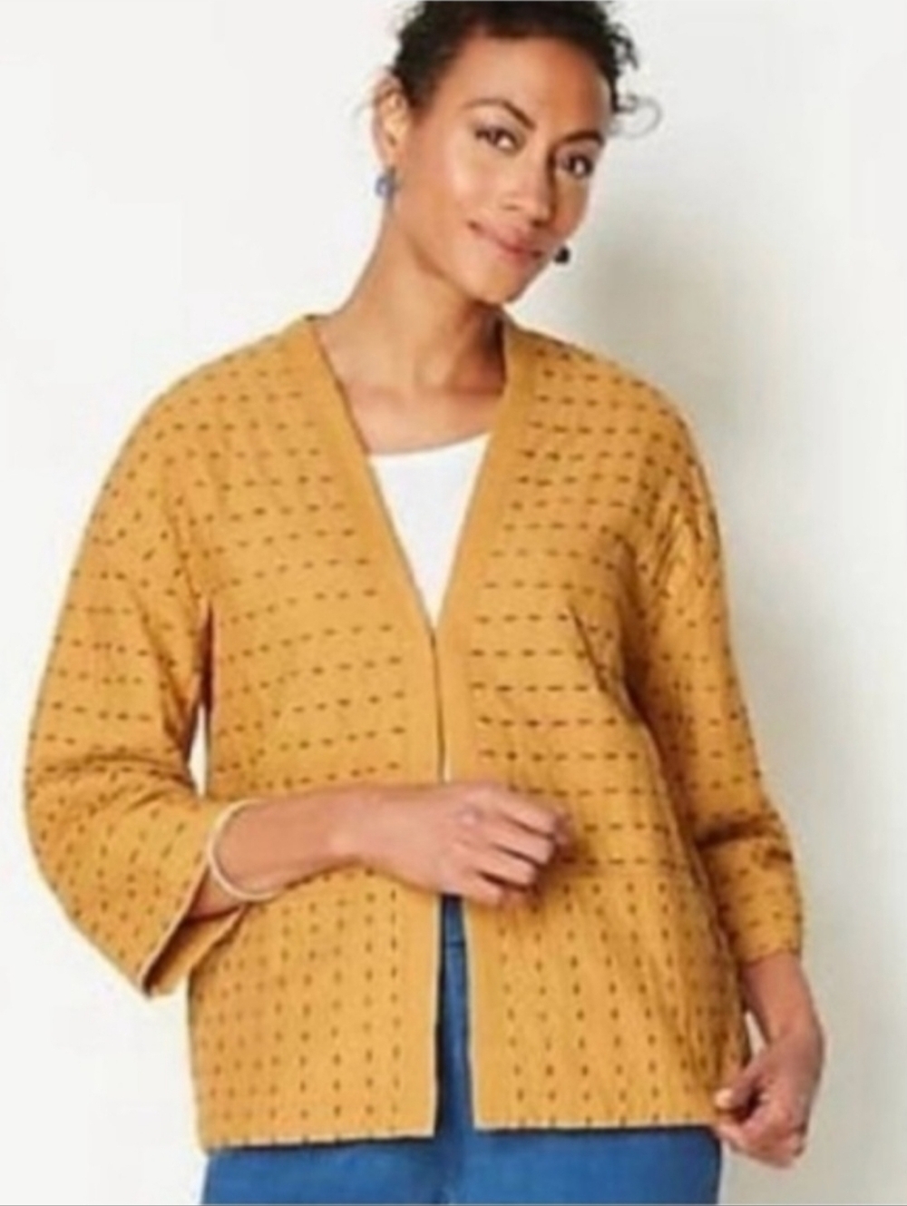 Pure Jill 100% Cotton Kantha-Stitched Kimono Jacket Goldenrod Quilted Size XLP